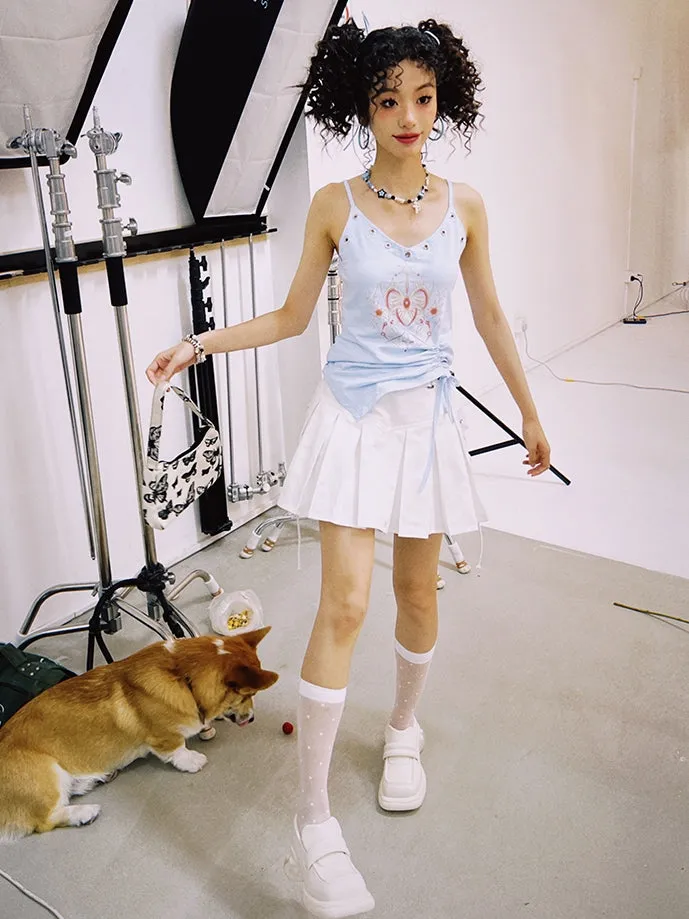 Lace-up Pleats Mini Gairly Skirt
