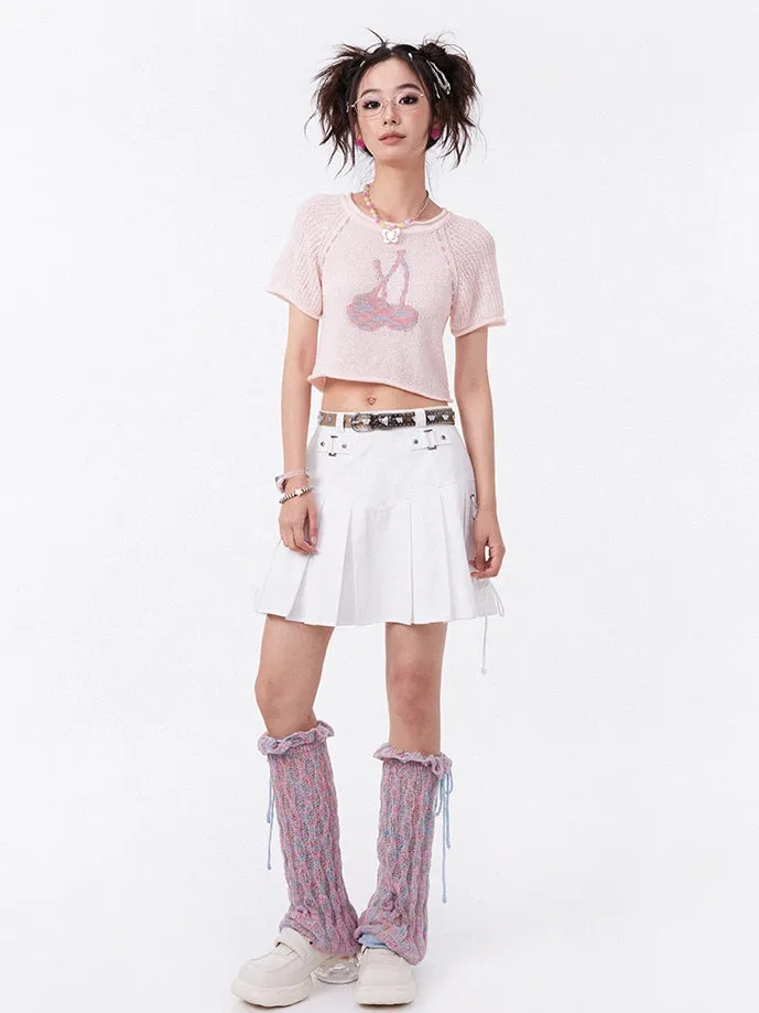 Lace-up Pleats Mini Gairly Skirt