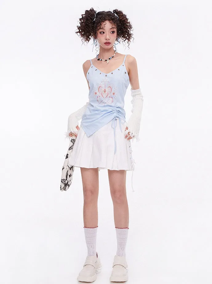 Lace-up Pleats Mini Gairly Skirt