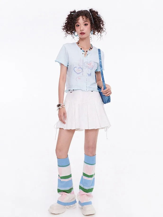 Lace-up Pleats Mini Gairly Skirt