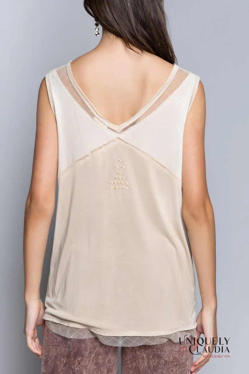Lannie Sheer Lace Trim Sleeveless Top