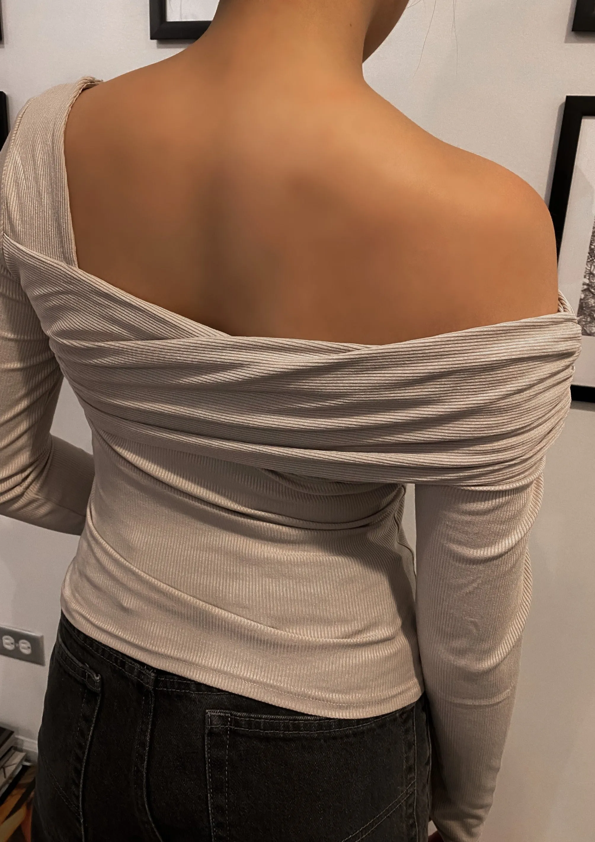 Laurel Taupe One Shoulder Top