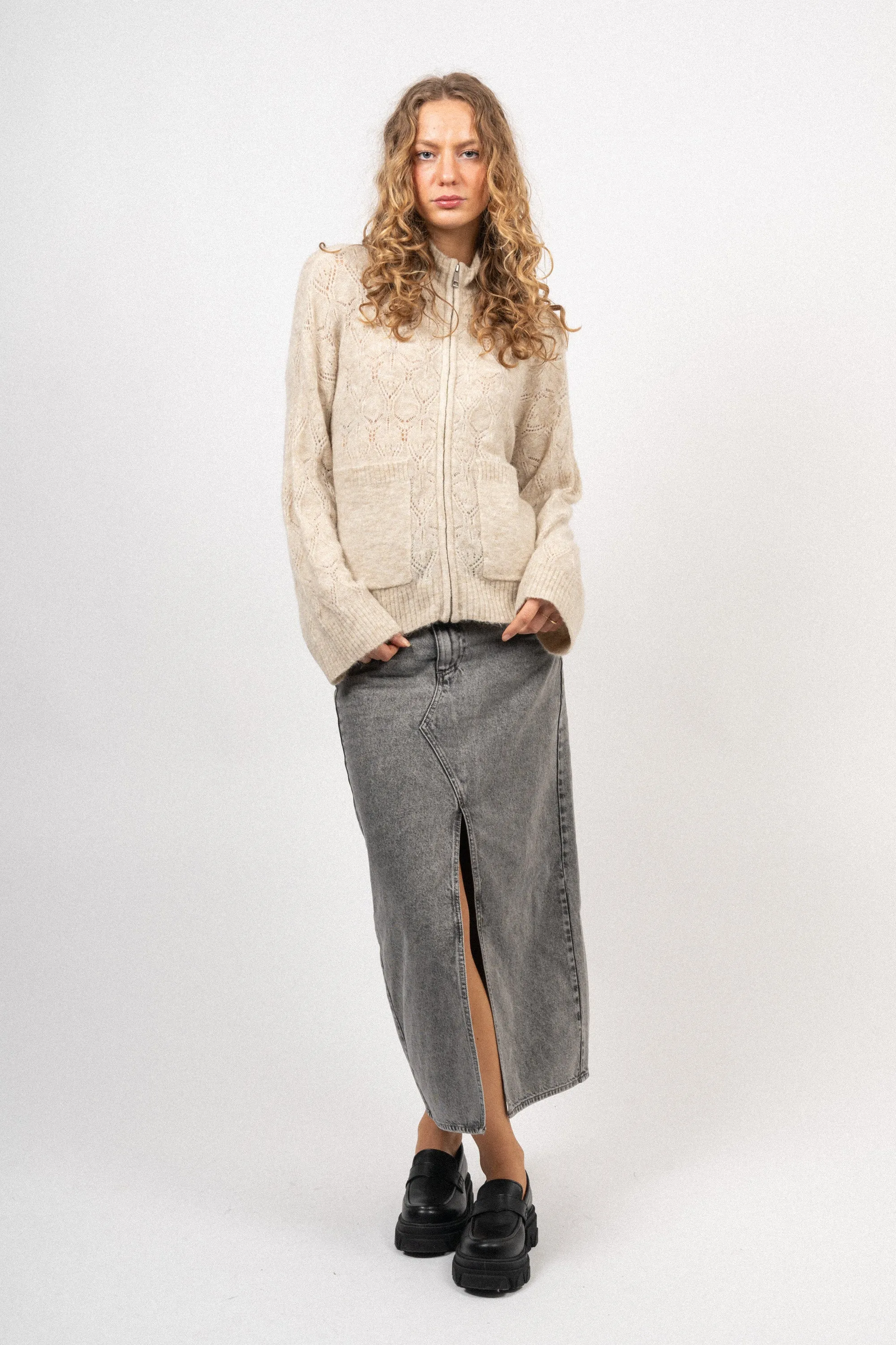 Lessine Hope Zip Cardigan - Oatmeal Melange