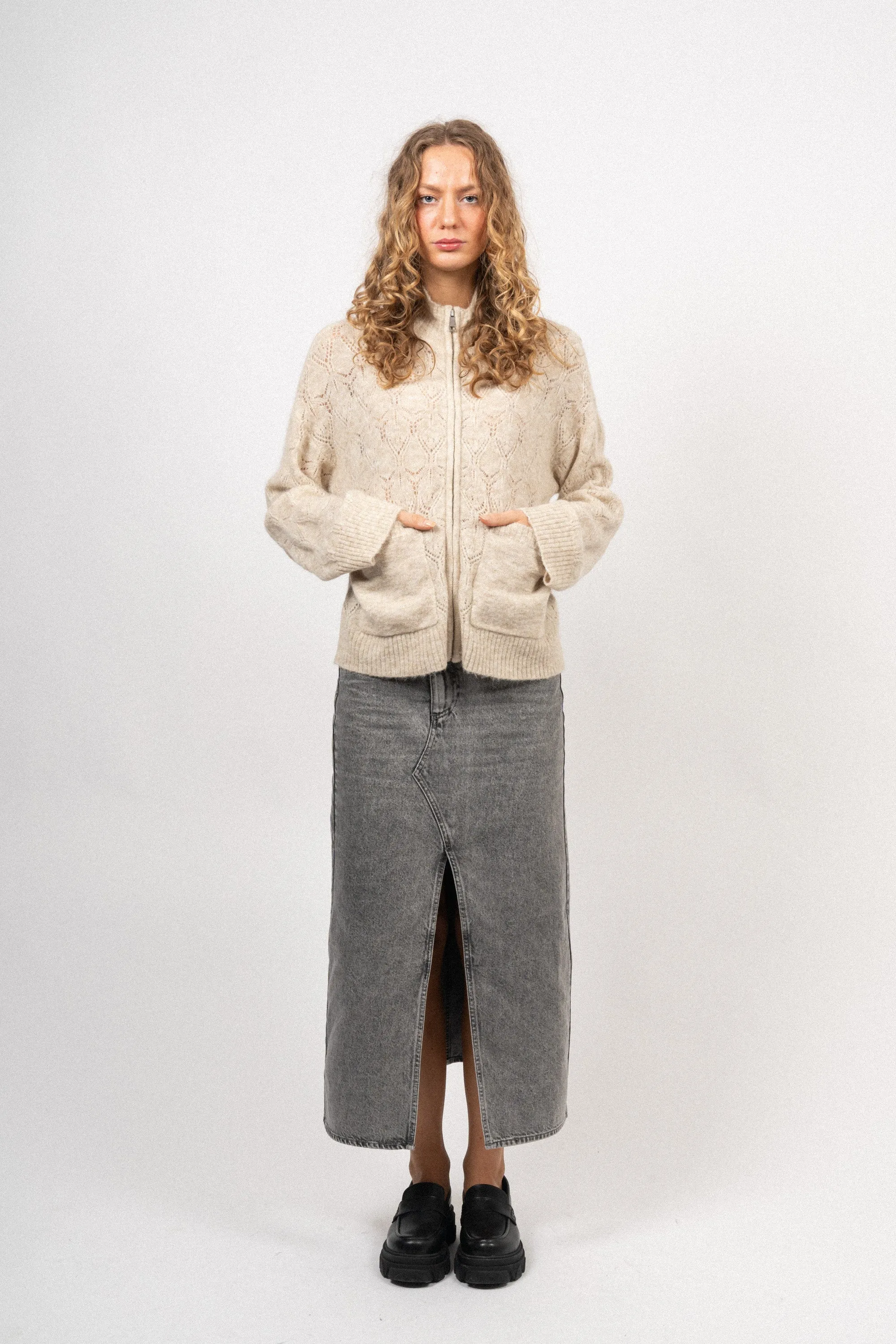 Lessine Hope Zip Cardigan - Oatmeal Melange