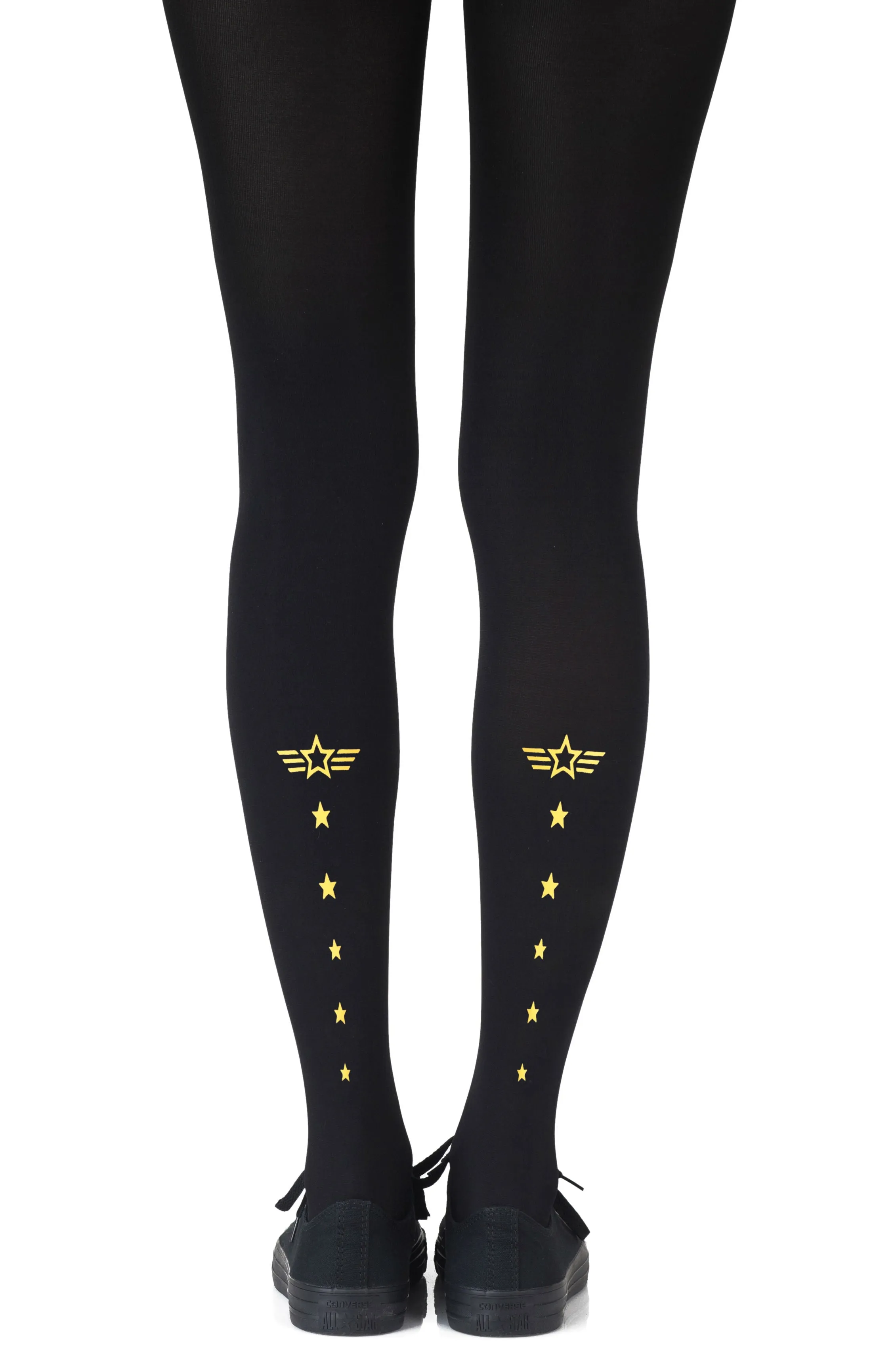 Lovely Opaque Yellow Pilot Badge Print 120 Denier Black Tights