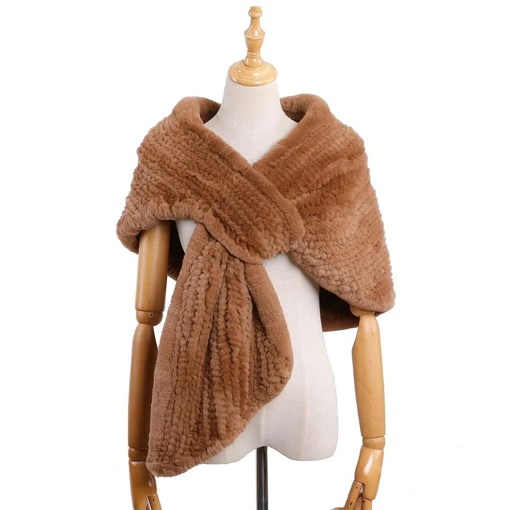Luxury Hand Knitted Women's Winter Rex Rabbit Fur Cape Shawl