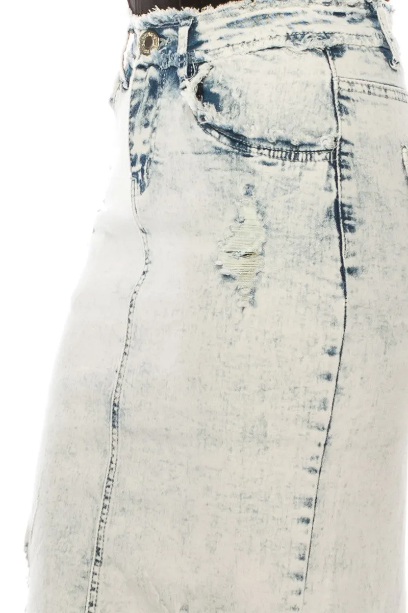 Matilda Distressed Sand Blush Wash Denim Skirt