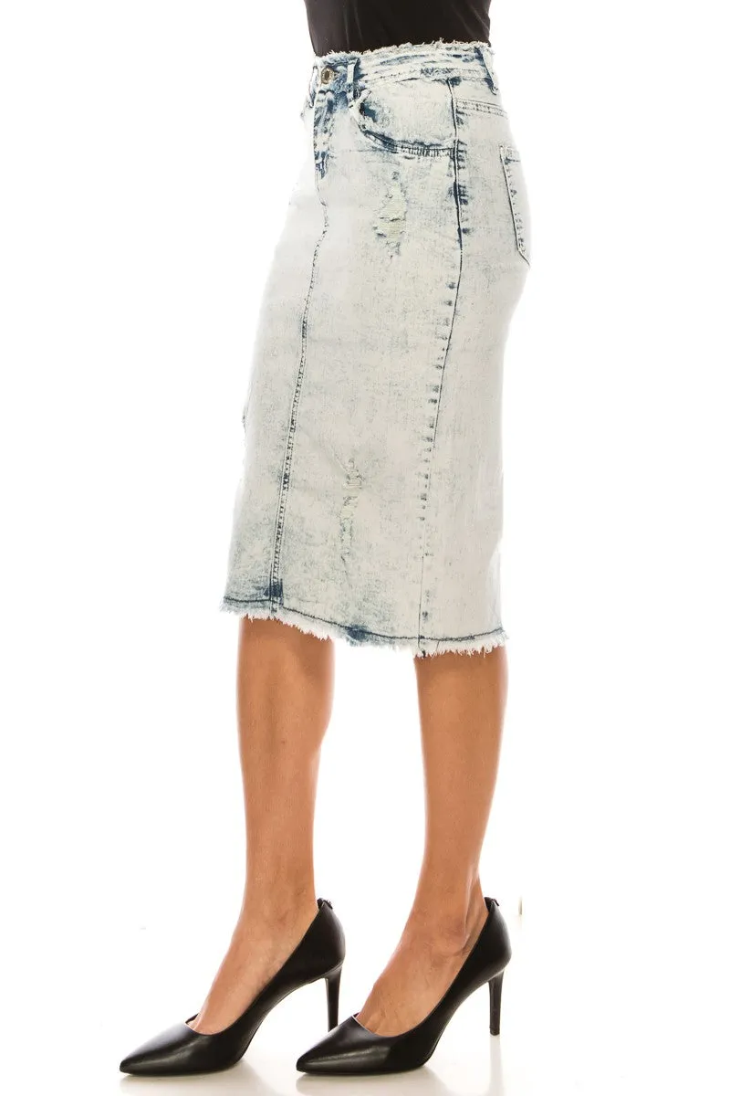 Matilda Distressed Sand Blush Wash Denim Skirt
