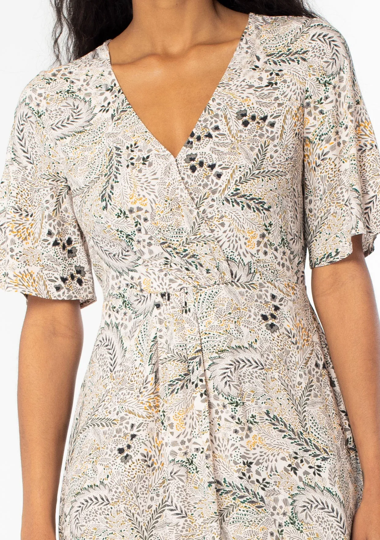 Meadow Print Asymmetrical Front Knot Midi Dress