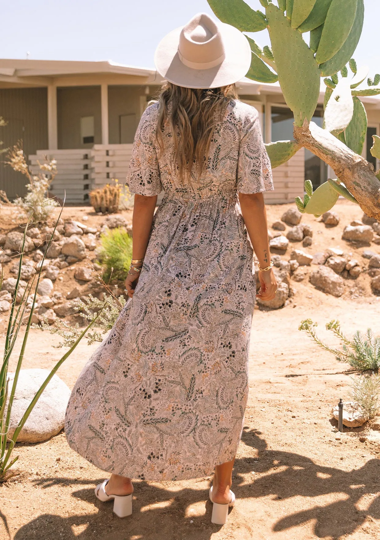 Meadow Print Asymmetrical Front Knot Midi Dress