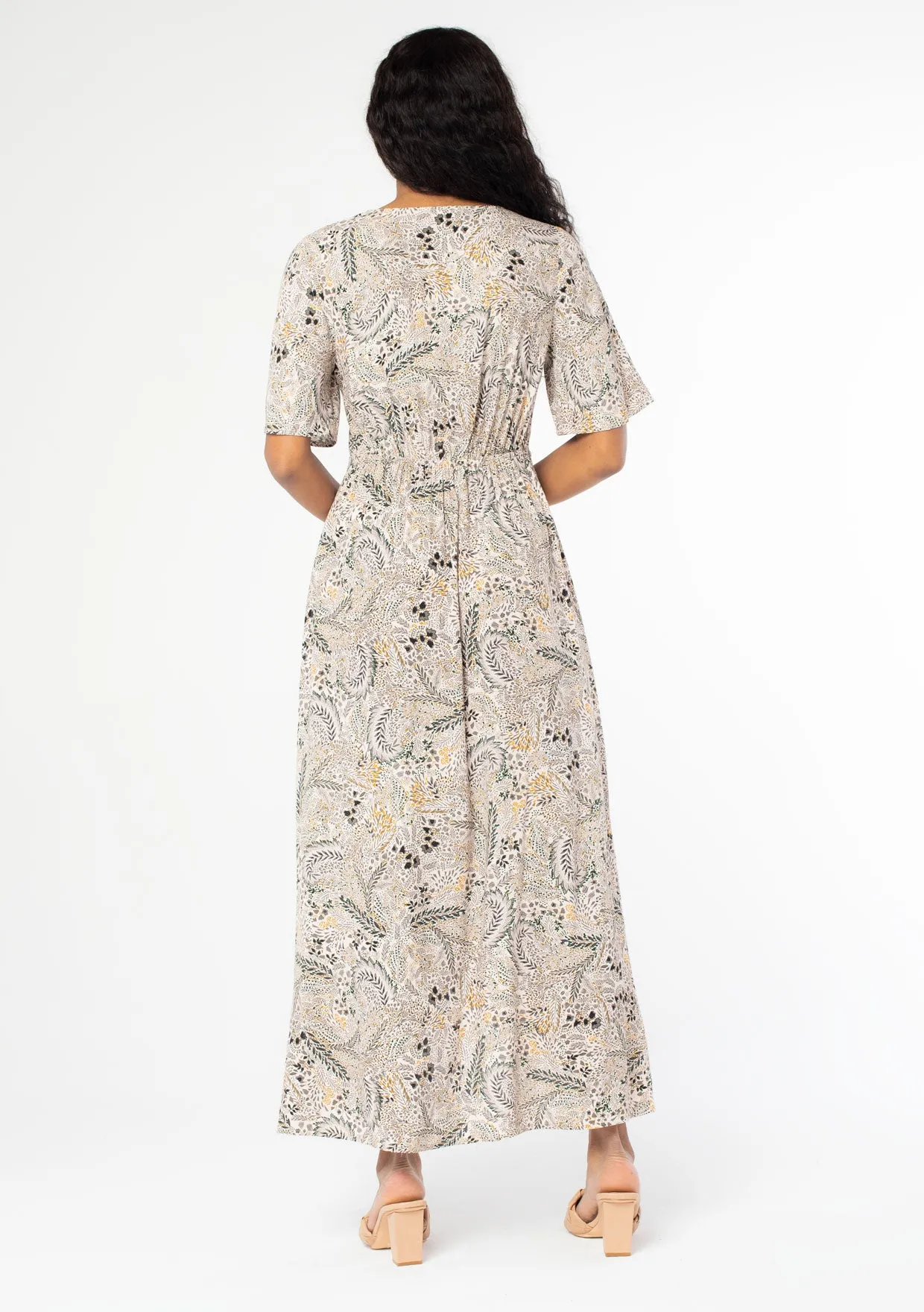 Meadow Print Asymmetrical Front Knot Midi Dress
