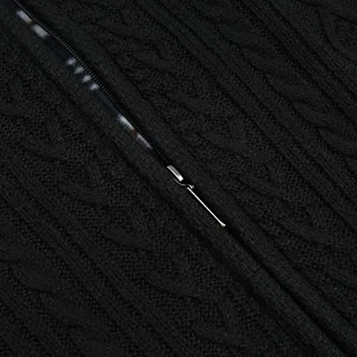 Mens Knitted Cardigan Thick Sweater Full Zip Stand Collar Warm Jumper Fleece Lined Winter Coat