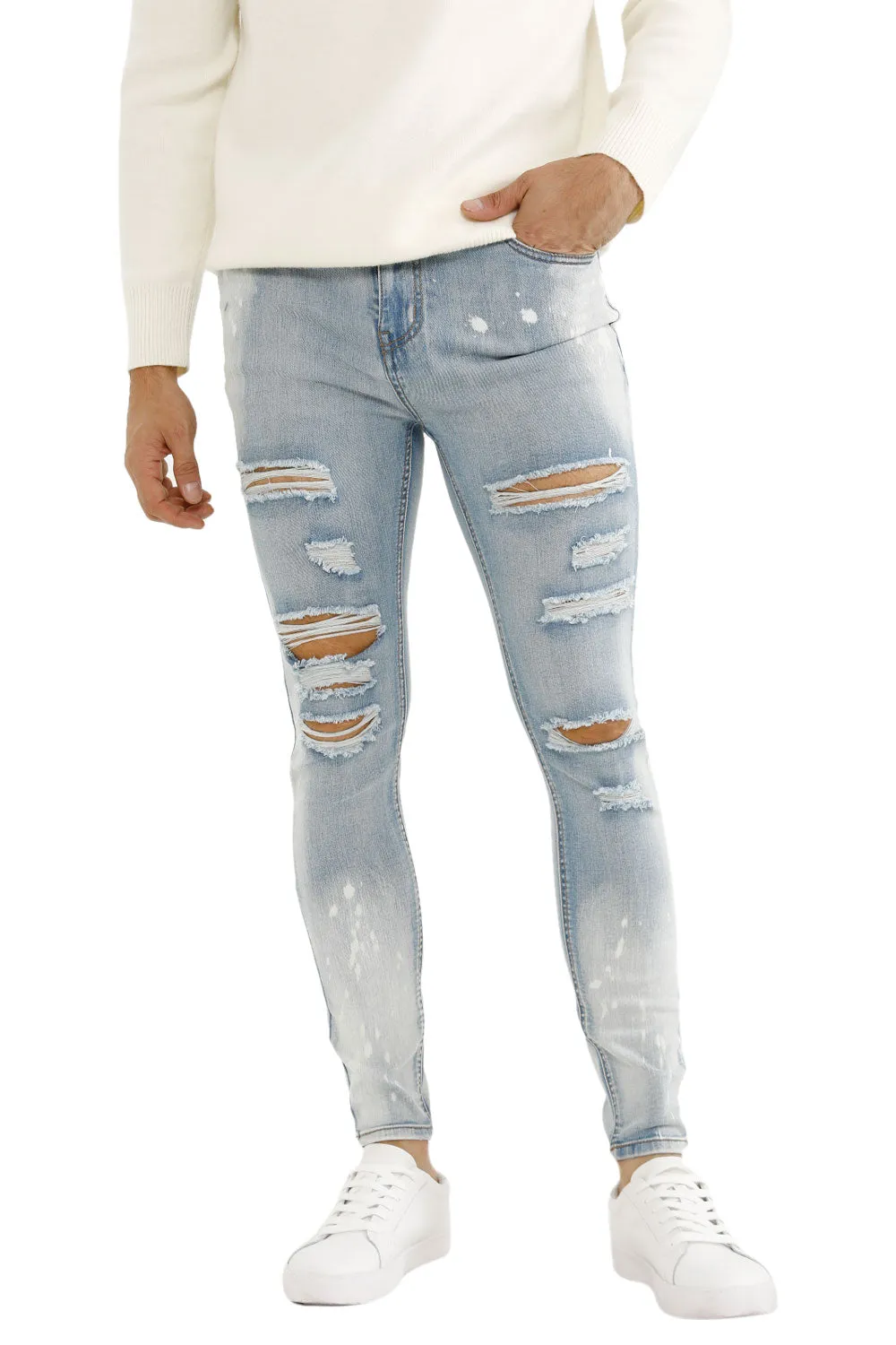 Men's Light Blue Stretch Jean - Ripped