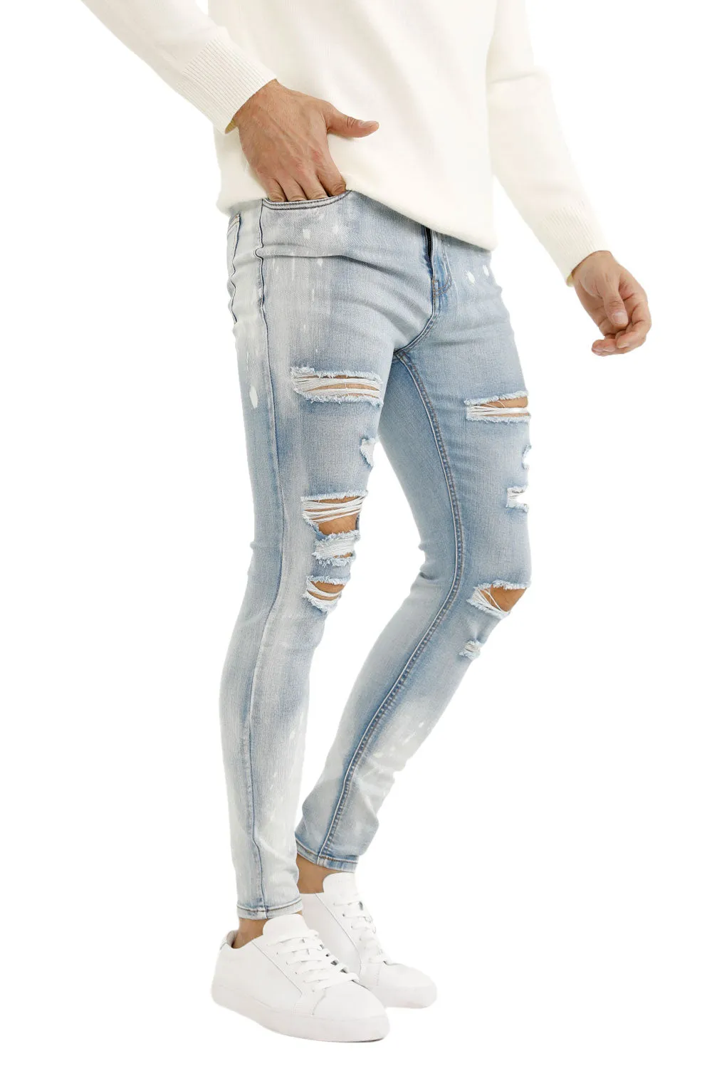 Men's Light Blue Stretch Jean - Ripped