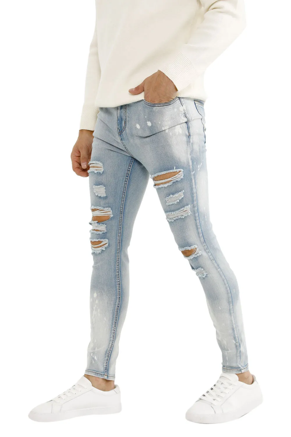 Men's Light Blue Stretch Jean - Ripped