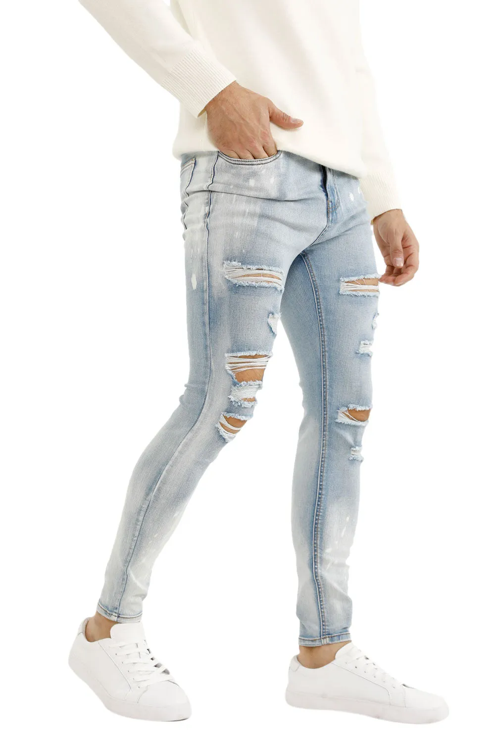 Men's Light Blue Stretch Jean - Ripped