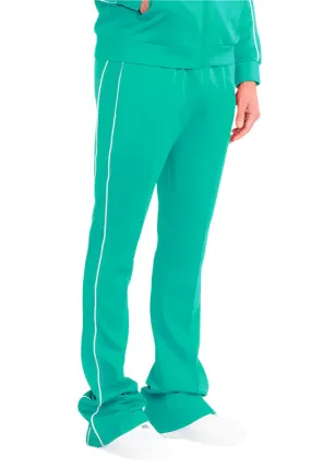 Mens Teal Green Side Pipe Stacked Flare Pants