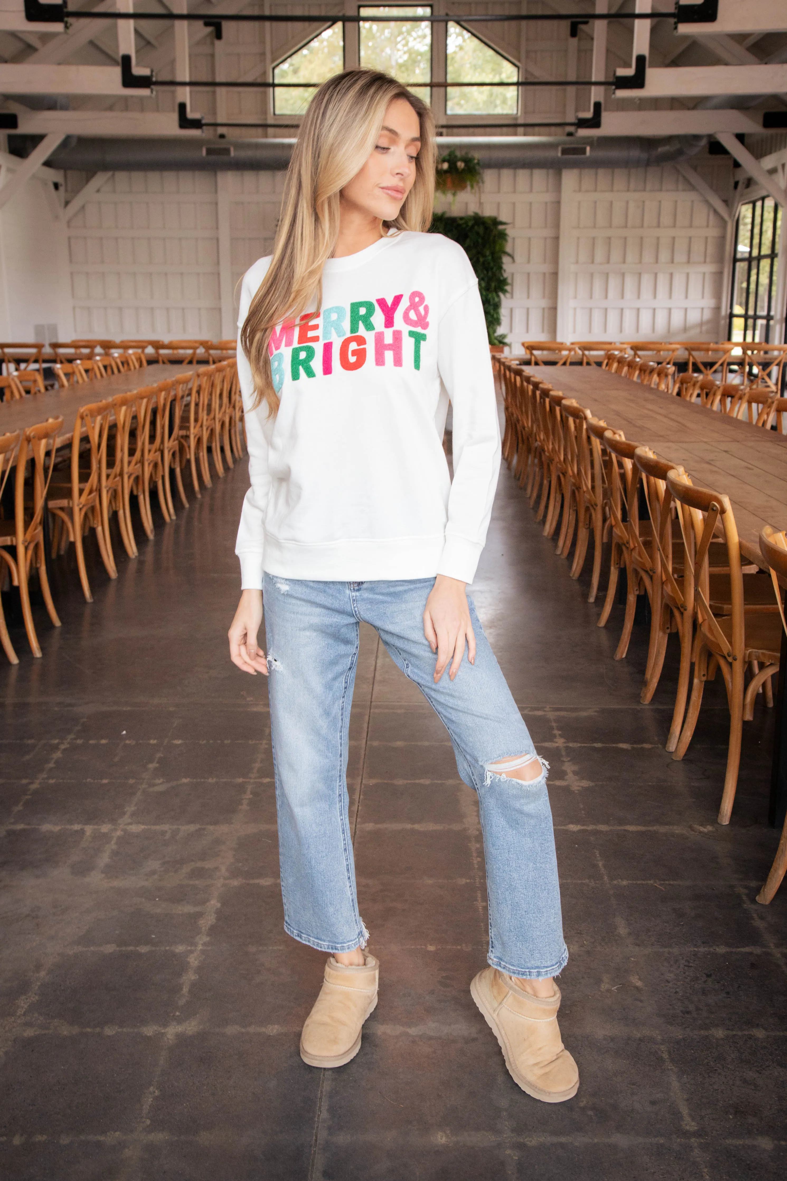 Merry & Bright Graphic Sweatshirt, White