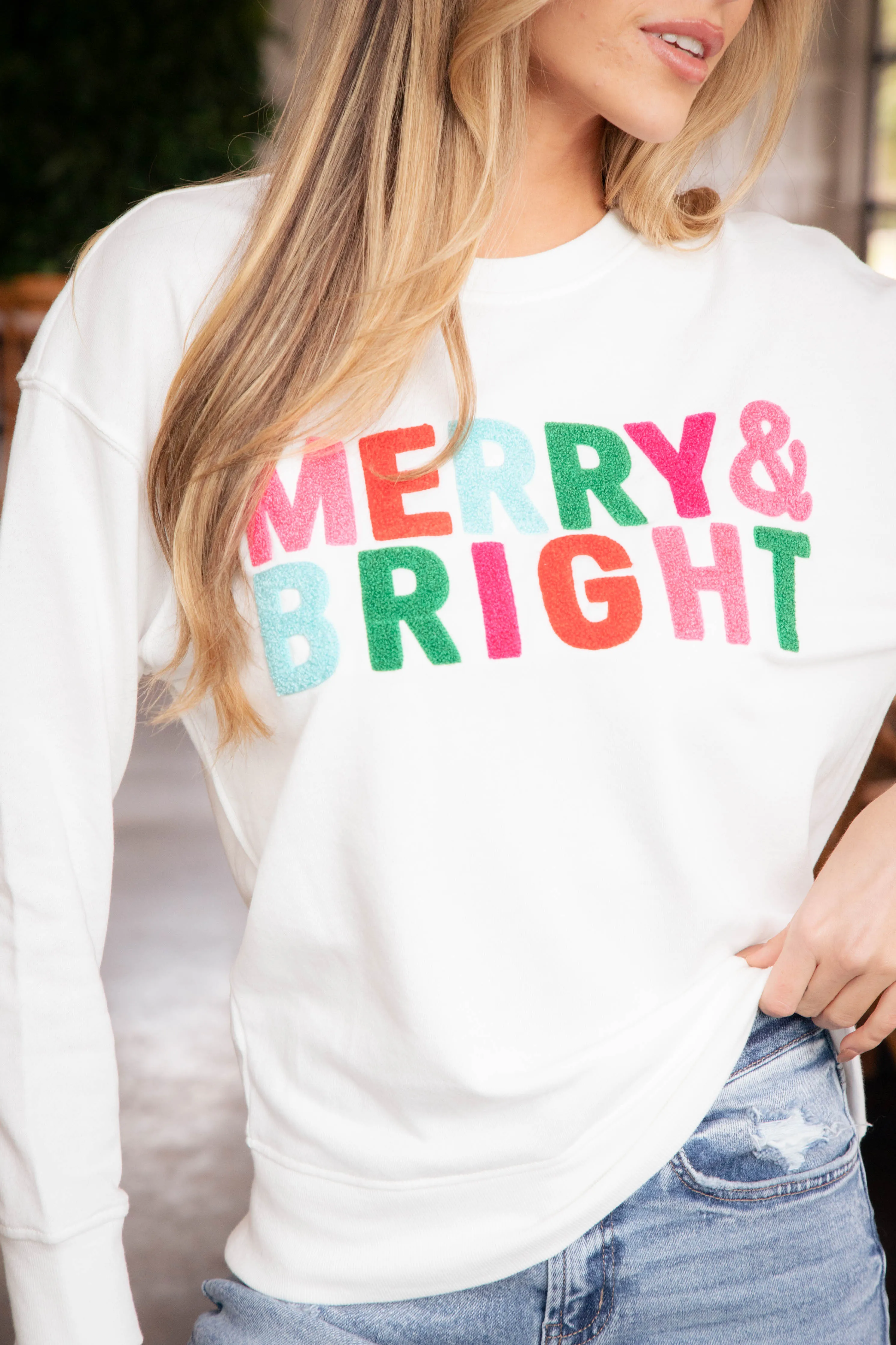 Merry & Bright Graphic Sweatshirt, White