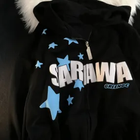 Metaversmall Star Spell Color Letter Female Hoodies Winter Fashion Loose Zip-up O-neck Women's Sweatshirts Chic Casual Office Ladies