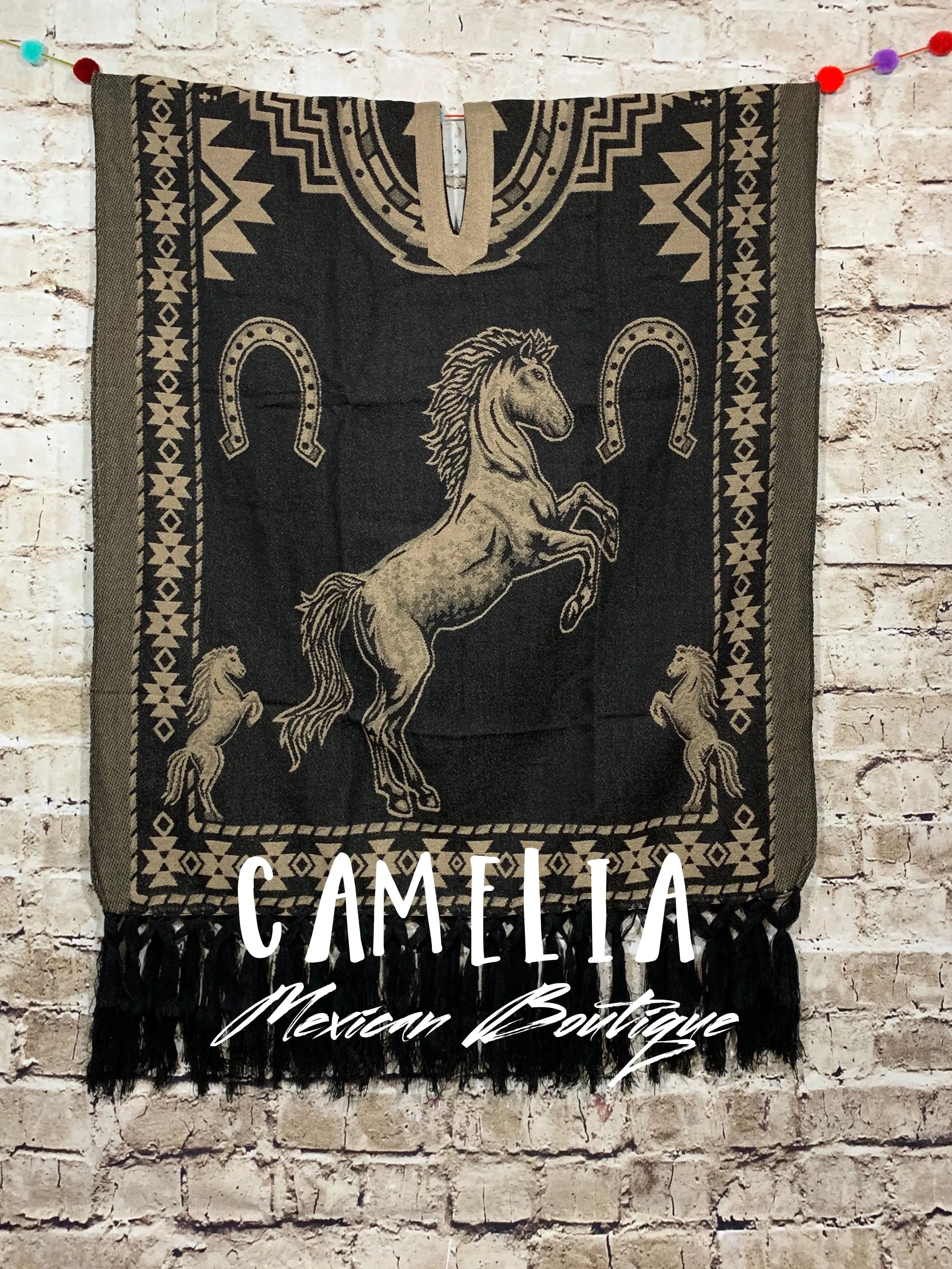 Mexican Poncho with Horse