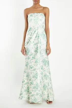 Mia Ivory-Sage-Rose Strapless Corset Wrap-Front Maxi-Dress