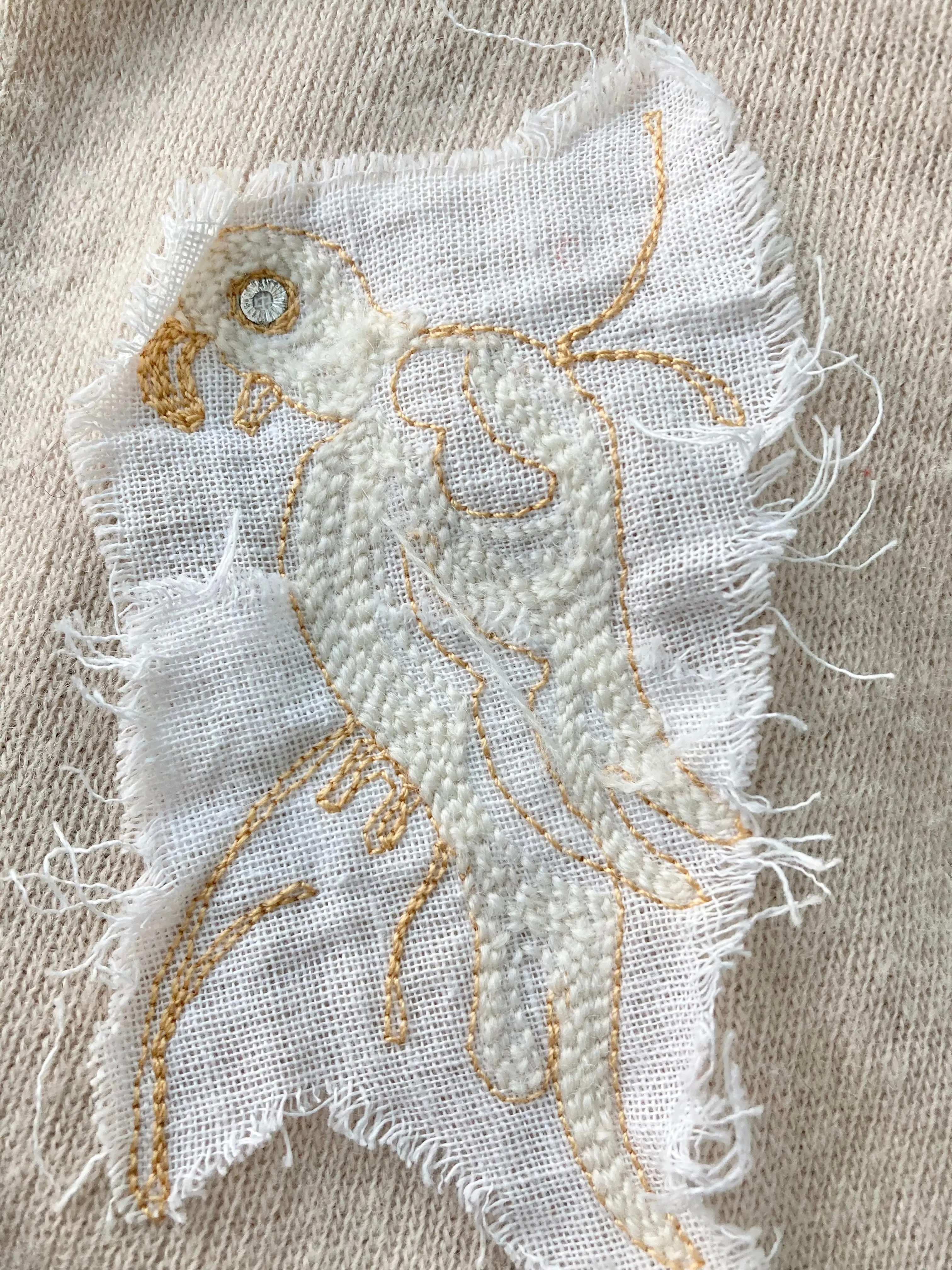 Midcentury Orlon Cardigan with Embroidered Parrot, Size XS/S