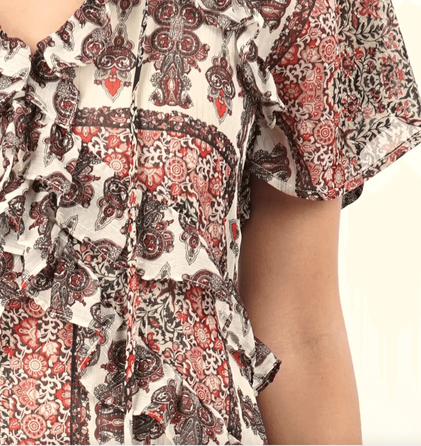 Mixed floral ruffle metallic print dress LS 71560WL