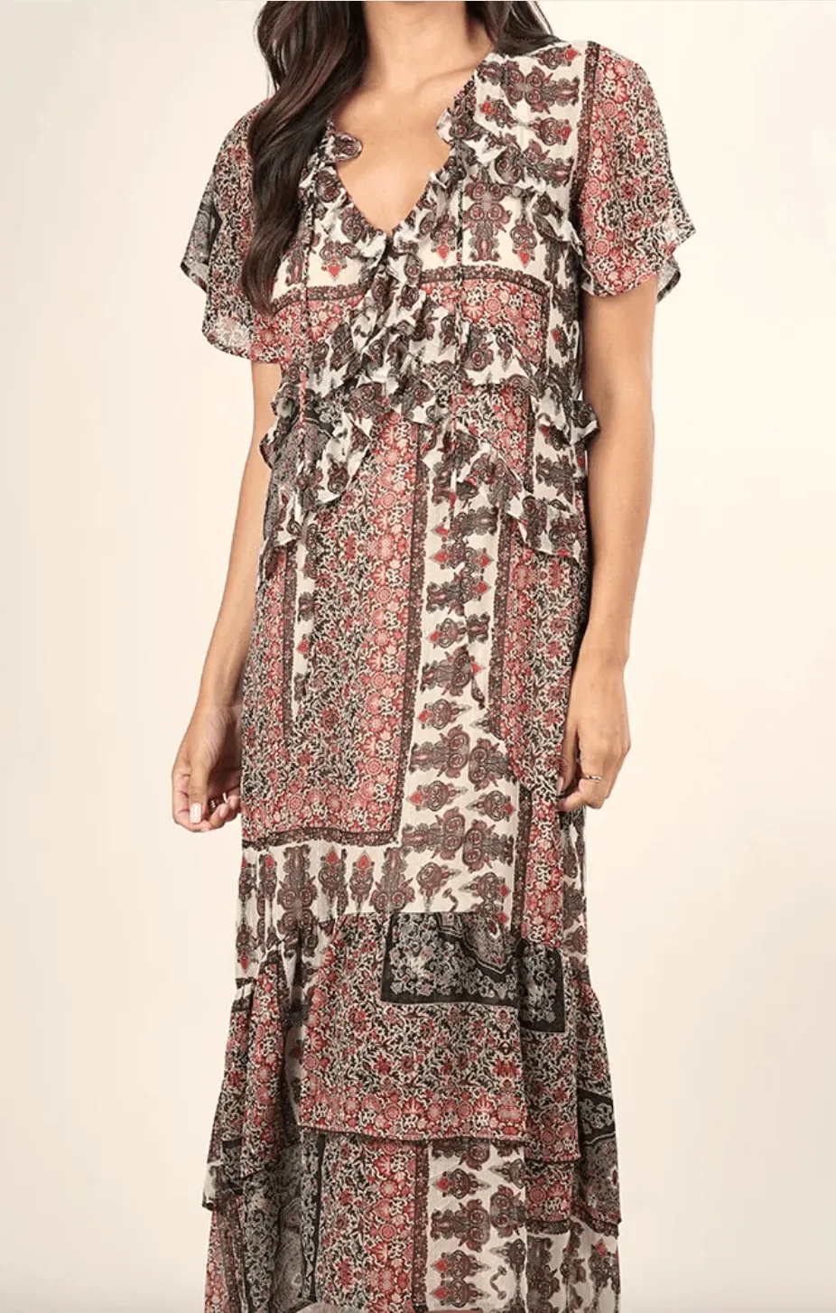 Mixed floral ruffle metallic print dress LS 71560WL