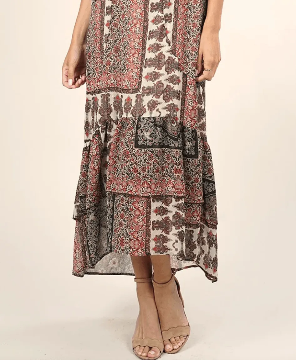 Mixed floral ruffle metallic print dress LS 71560WL
