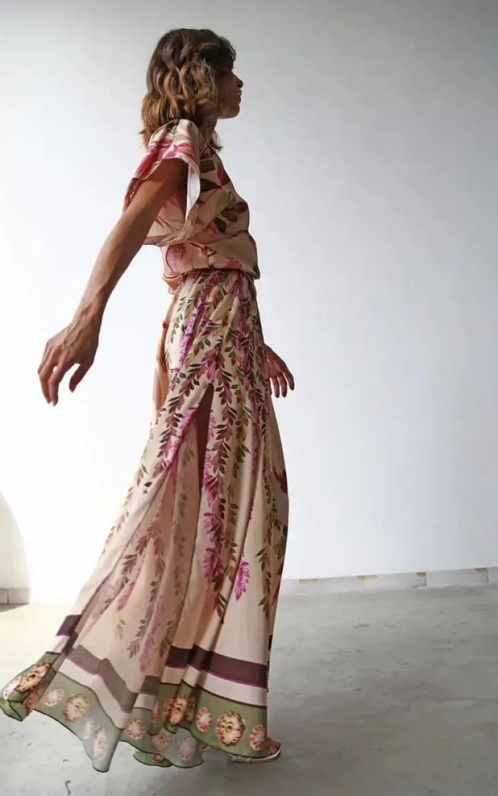 Moqette- Long Faux Wrap Dress