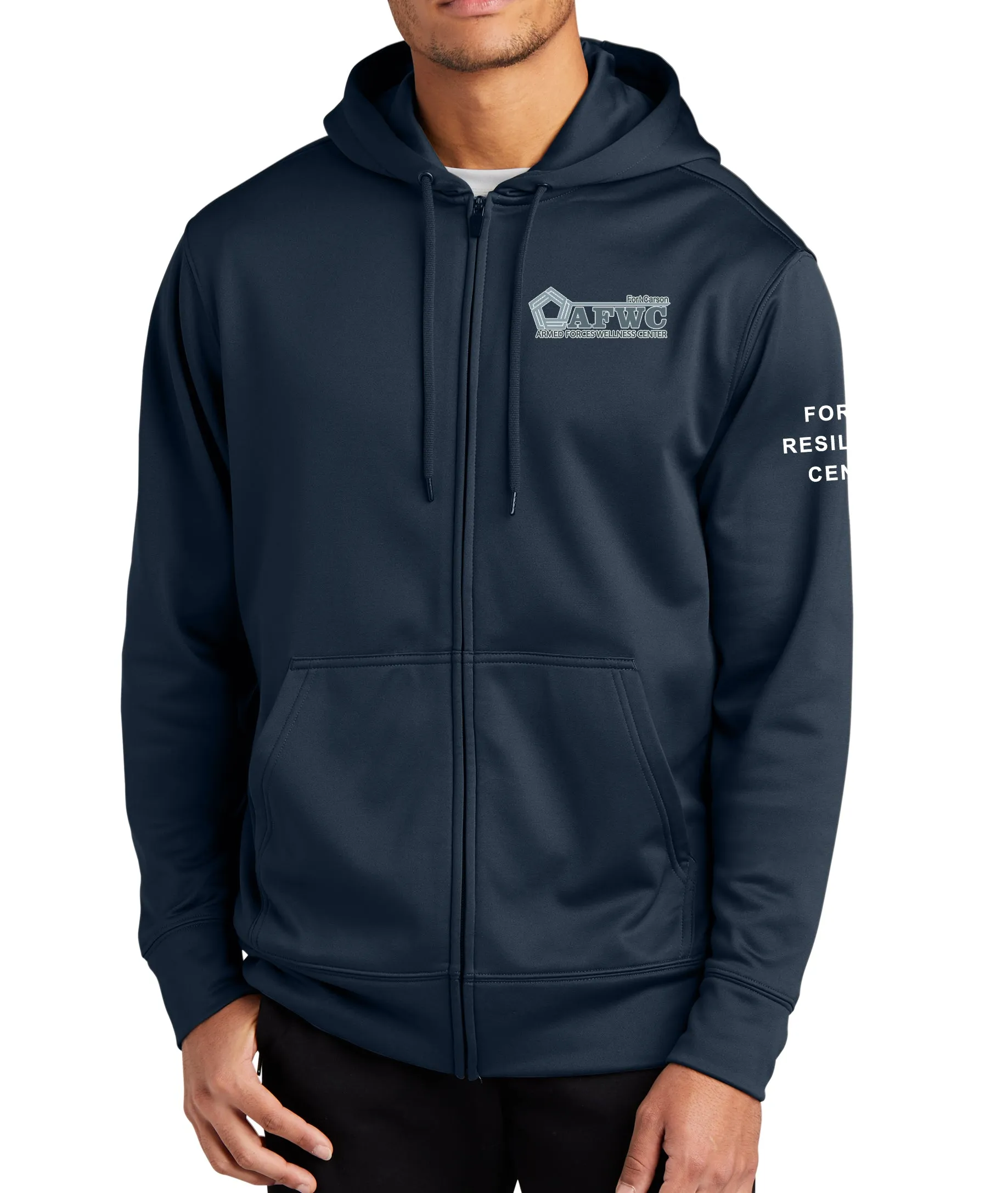 Navy Full Zip Polyester Hoodie Unisex Sweatshirt. Plain Back