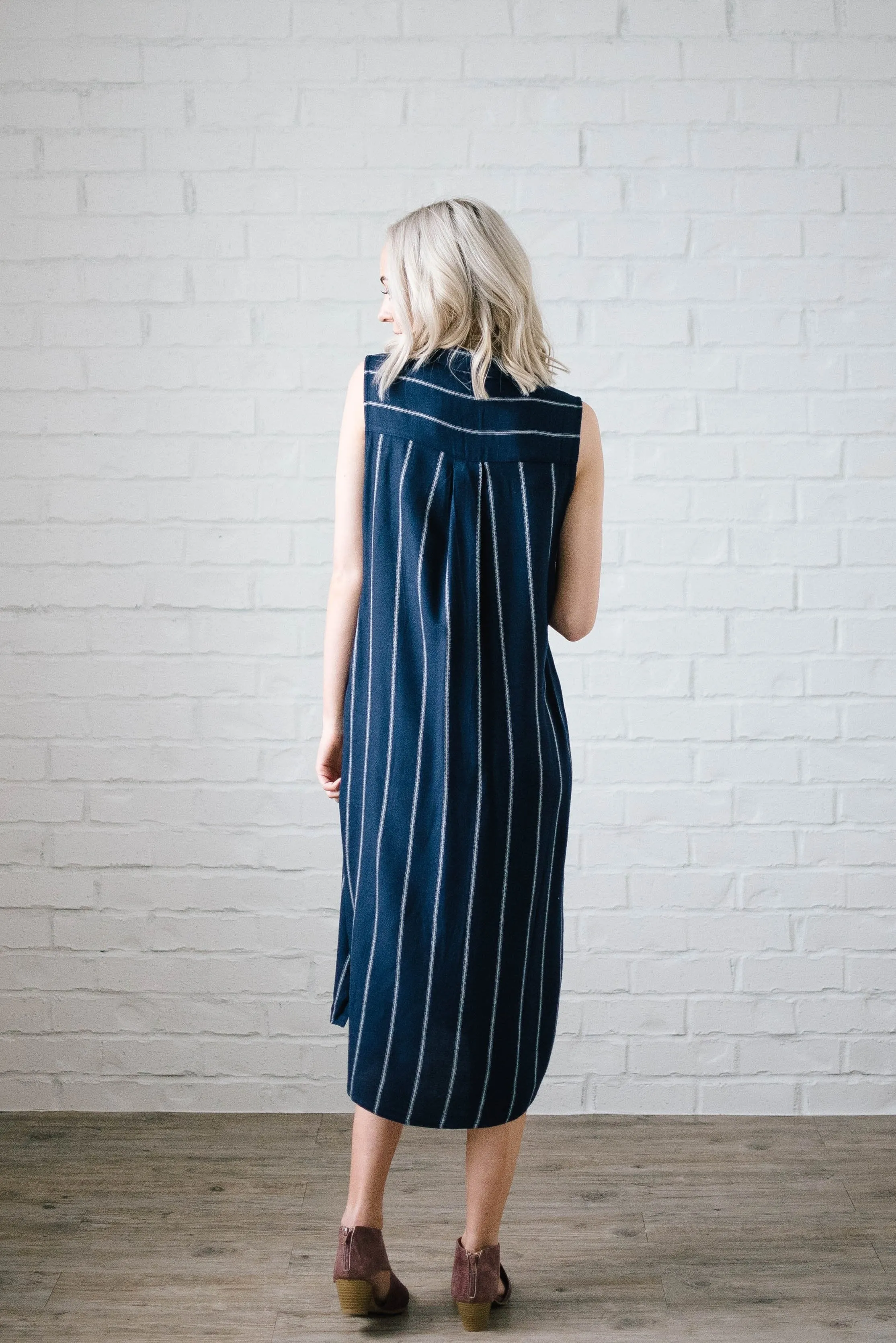 Navy Sleeveless Shirtdress