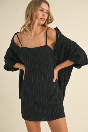 NEWEST ARRIVAL Black/White Pinstriped 2 Piece Shirt Dress