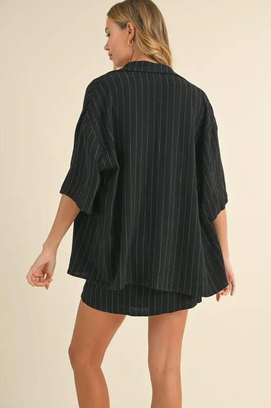 NEWEST ARRIVAL Black/White Pinstriped 2 Piece Shirt Dress