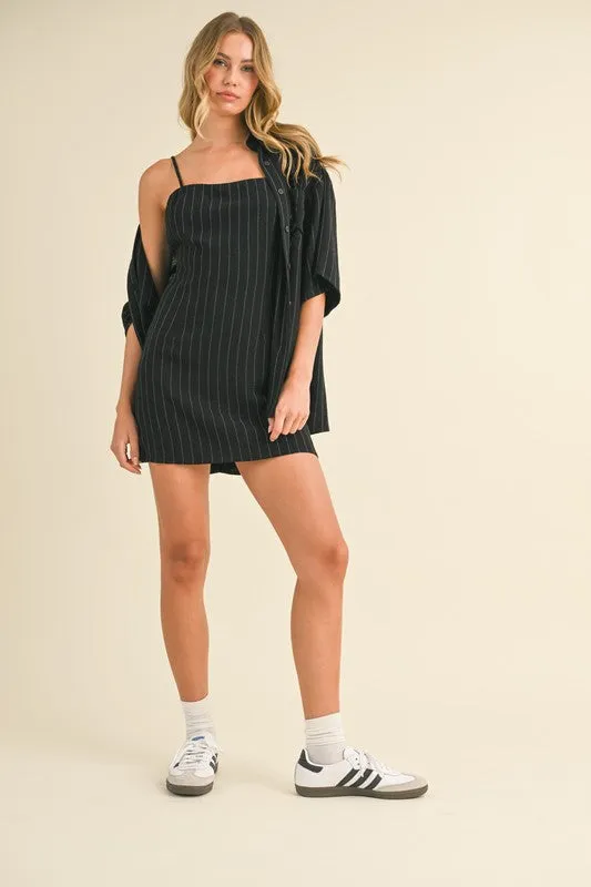 NEWEST ARRIVAL Black/White Pinstriped 2 Piece Shirt Dress