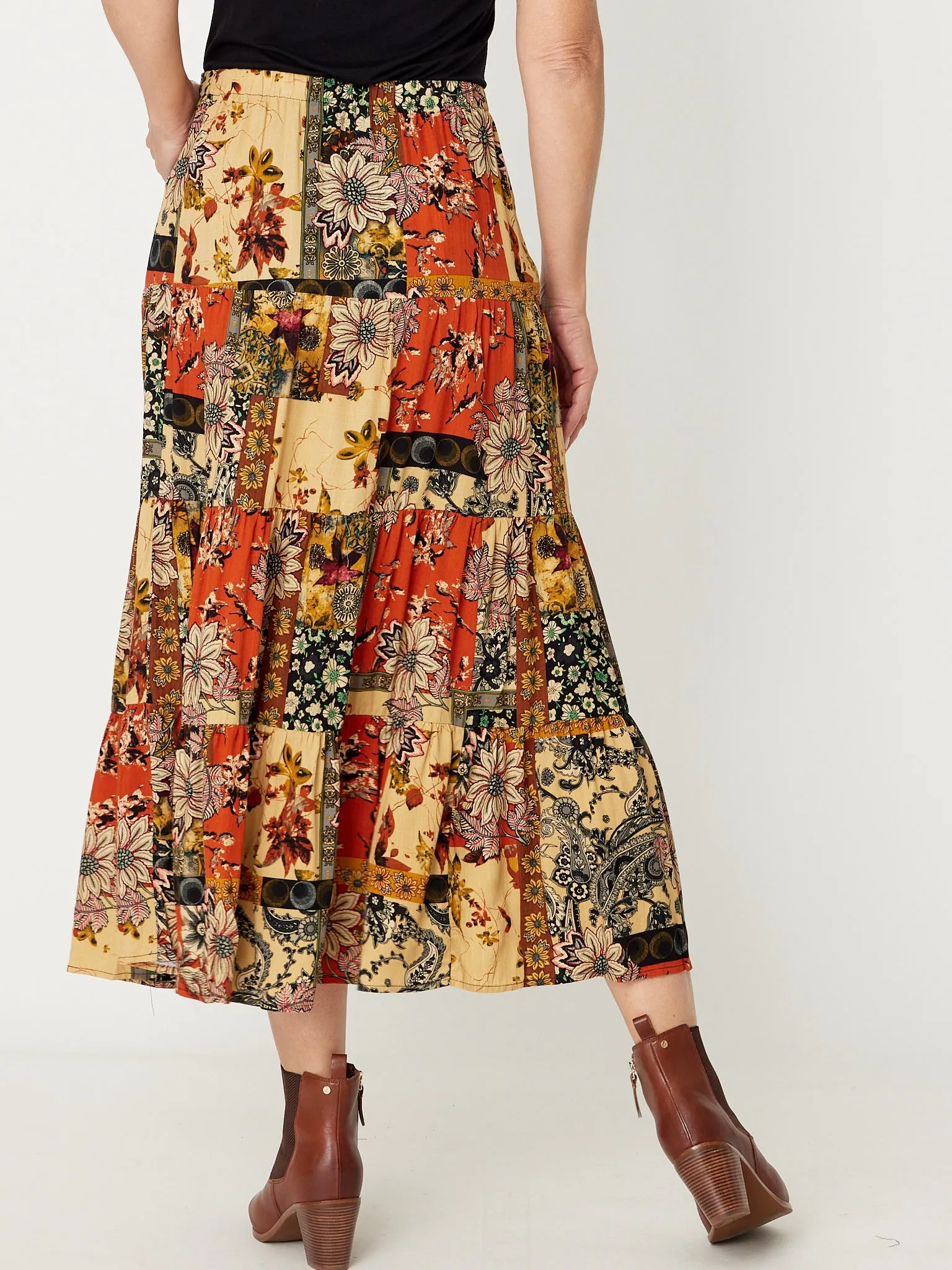 Patchwork  Rayon Skirt - Rust- 30939