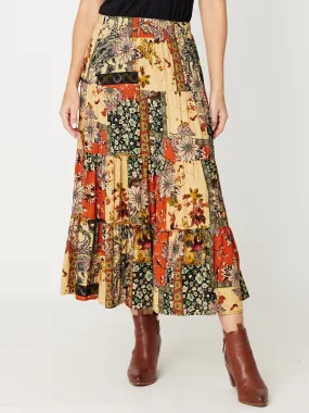 Patchwork  Rayon Skirt - Rust- 30939