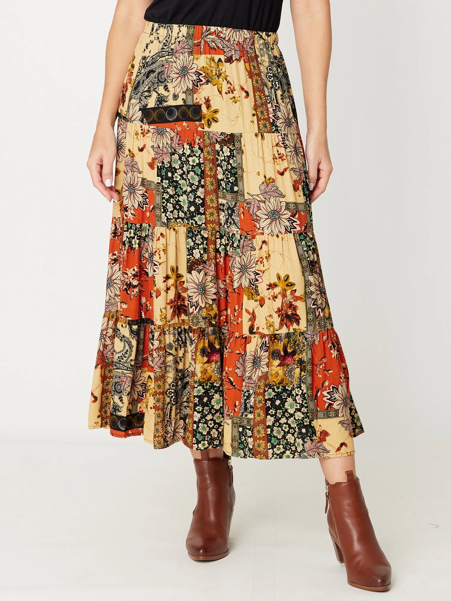 Patchwork  Rayon Skirt - Rust- 30939