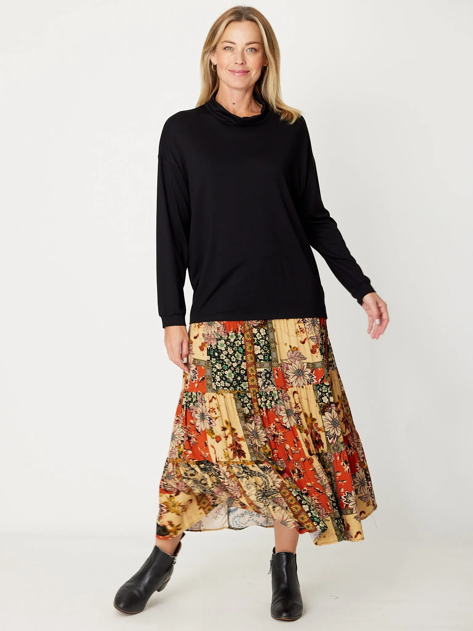 Patchwork  Rayon Skirt - Rust- 30939