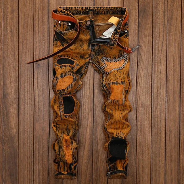 Patchwork Vintage Cotton Ripped Jeans