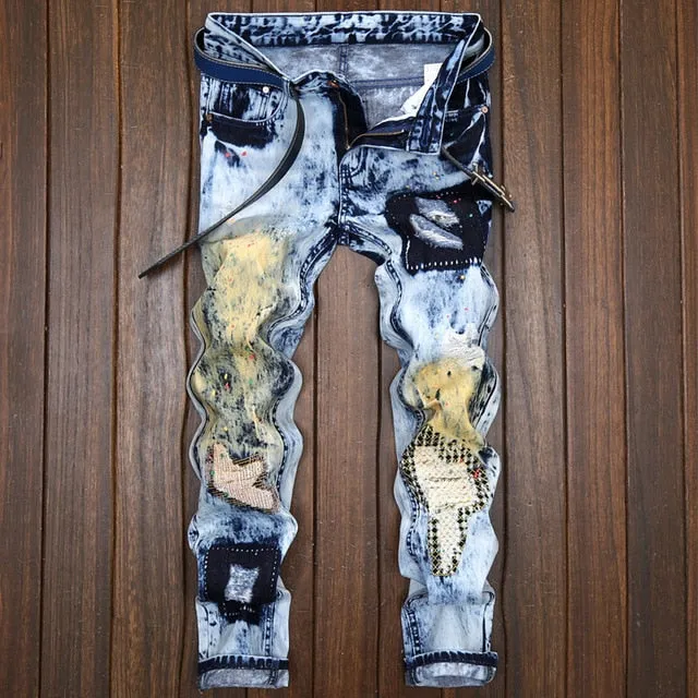 Patchwork Vintage Cotton Ripped Jeans