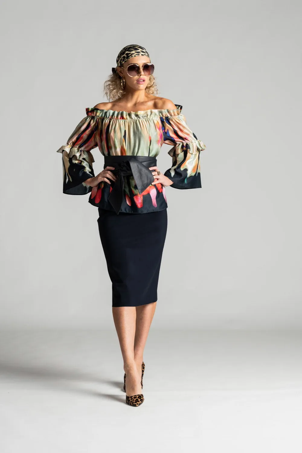 Paula Ryan Stretch Pencil Skirt - Navy
