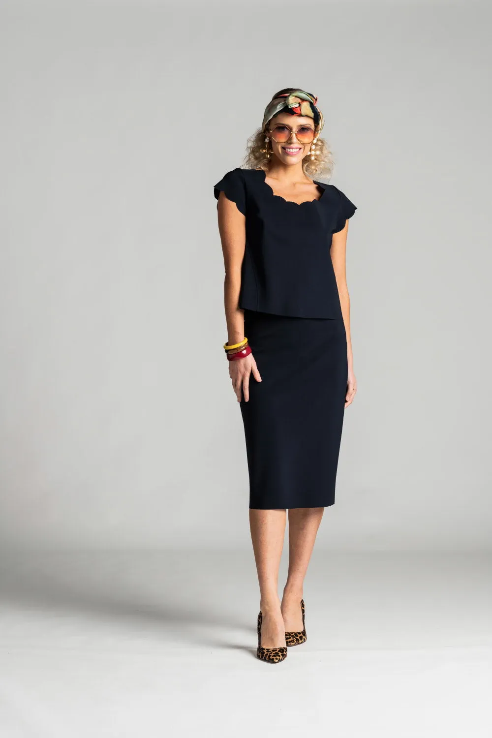 Paula Ryan Stretch Pencil Skirt - Navy
