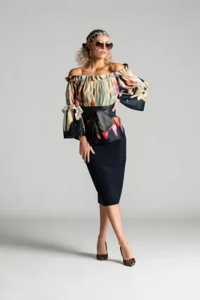 Paula Ryan Stretch Pencil Skirt - Navy