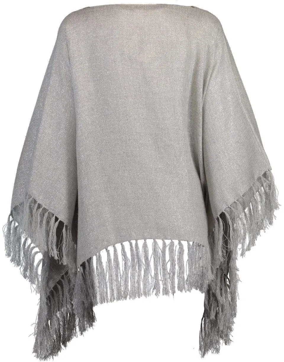 Pearl Grey Fringe Poncho