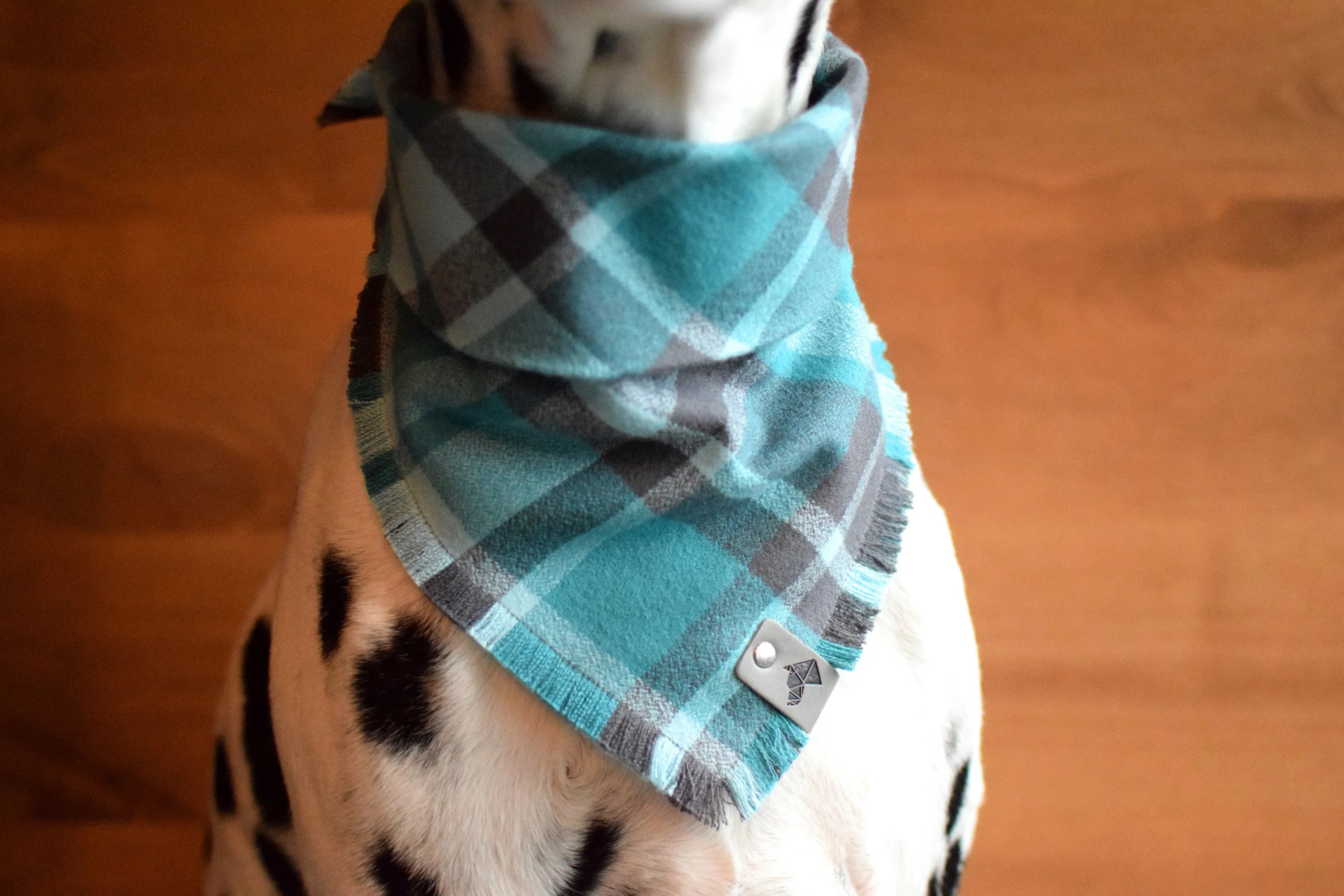 PEYTO Fringed Flannel Dog Bandana - Snap/Tie On Cotton Scarf