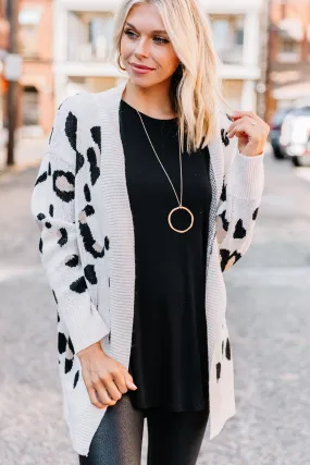 Point Of View Ivory White Leopard Cardigan