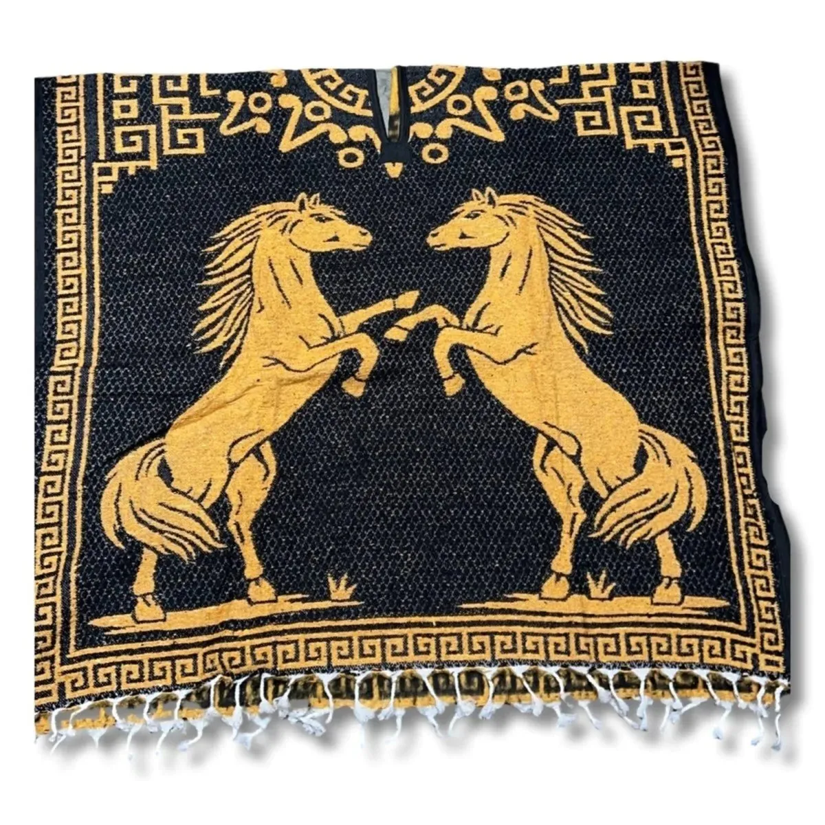Poncho de Caballos Bordado Doble Vista Artesanal imp-73126