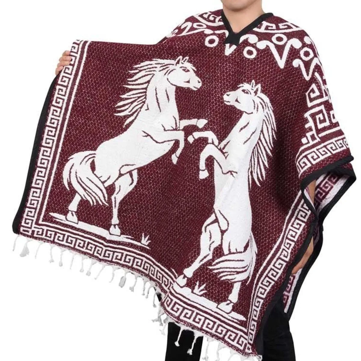 Poncho de Caballos Bordado Doble Vista Artesanal imp-73126